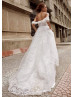 Off Shoulder Sweetheart Neck Beaded Ivory Lace Wedding Dress